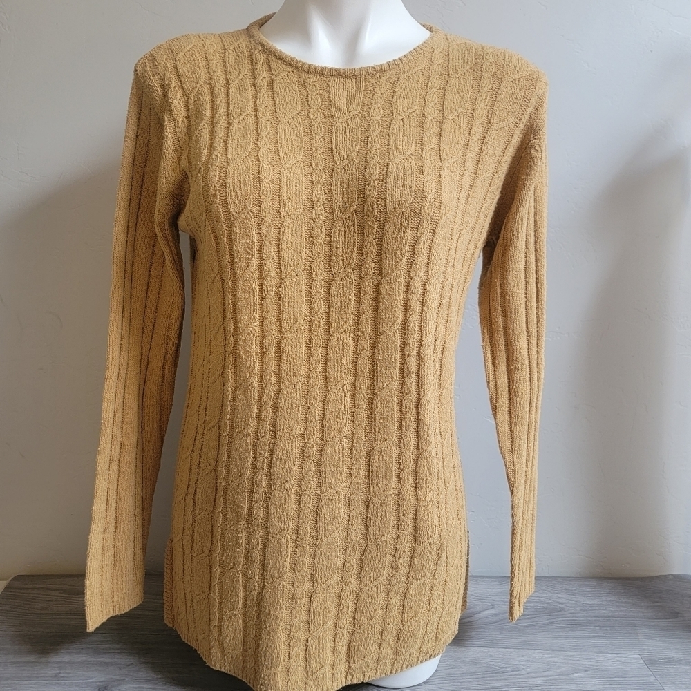 Anna and Frank Mustard Yellow Tunic‎ Top Silk Cable Knit S Scoop Neck Vintage
